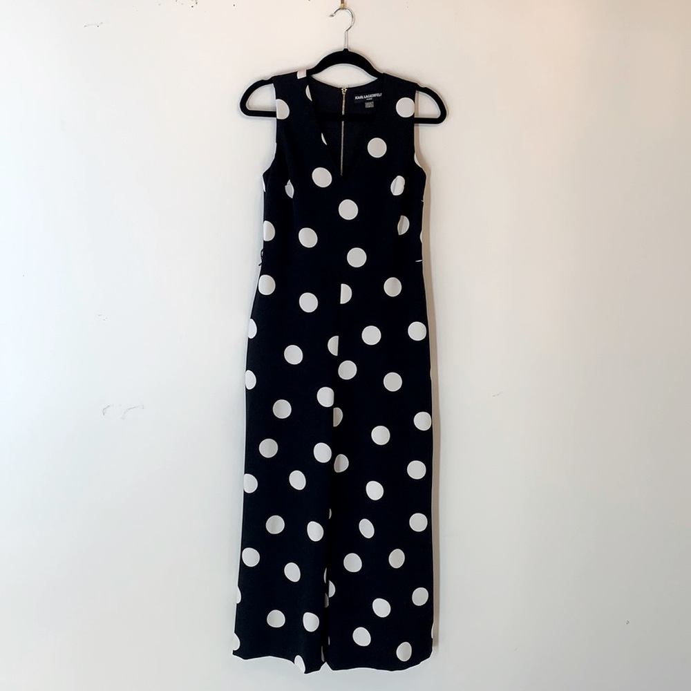 Karl Lagerfeld Paris Size 4 Polka Dot V-Neck Wide Legged Jumpsuit